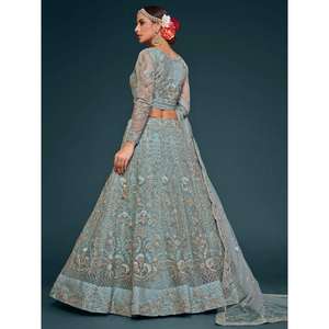 ชุดแต่งงานตาข่ายนิ่มปักสีฟ้าน้ำทะเลชุดเดรส lehenga choli กับ dupatta - Product Image 5