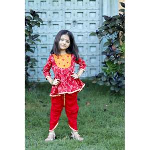 ชุดผ้าดอตีสีแดงลายแบนฮานีสำหรับเทศกาลดิวาลี - Product Image 2