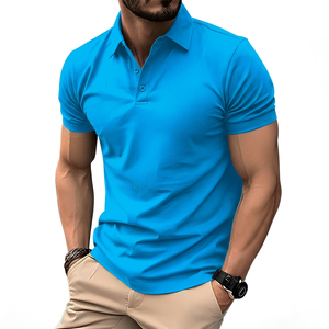 Polo homme vert uni à manches courtes, coupe classique, décontracté, respirant, en coton tissé - Product Image 4