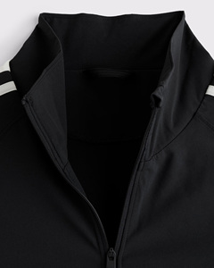 Men's Black <b>Jacket</b> Solid Color Zipper Closure Stand Collar Windproof Sporty Autumn Polyester Material Regular Fit - Product Image 2
