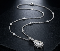 Collier pendentif pour femme en or blanc plaqué, avec diamant de laboratoire taille poire en forme de goutte, halo de diamants, certifié IGI, et accents sertis