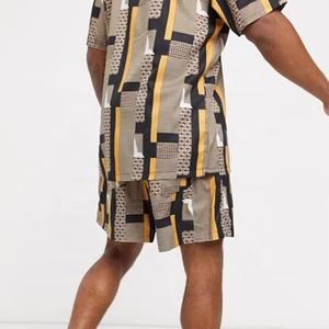 ชุดเซ็ตเสื้อเชิ้ตและกางเกงขาสั้นลายทางผ้าฝ้าย 100% สำหรับผู้ชาย สไตล์ฮาวายลำลอง ใส่ได้ในฤดูร้อน - Product Image 3