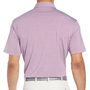 Men's Striped Short <b>Sleeve</b> Knitted Polo Shirt Casual Regular Fit Pink White Pattern - Product Image 2