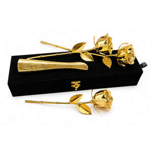 Rose véritable préservée de luxe trempée dans l'or 24 carats, rose à longue tige plaquée or avec boîte cadeau pour la Saint-Valentin, mariage - Product Image 2