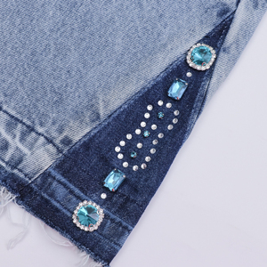 Nouveauté 2026 : Short en jean pour homme, design personnalisé, respirant, style streetwear, coupe ample, en denim délavé, avec strass - Product Image 3