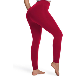 Custom Design Full Length Solid <b>Red</b> <b>Leggings</b> Knitted Stretch Spandex Polyester Women's Basic Style All Seasons Wear - Product Image 2