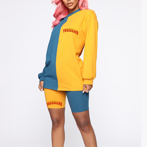 Conjunto de dos piezas de verano para mujer, talla grande, 100% algodón, con encaje, forro polar, bloques de color sólido y parches, ideal para descansar. - Product Image 1