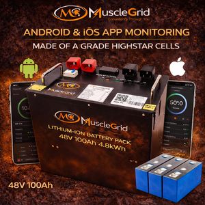 Batterie solaire au lithium LiFePO4 MuscleGrid 48V 100Ah avec BMS intelligent, plus de 6000 cycles, communication RS485 et CAN, systèmes solaires domestiques - Product Image 2