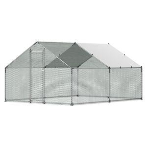 Grande Pollaio in Metallo 9.8 X 13.1 X 6.6 ft con Recinto per Galline e Copertura Impermeabile, Tetto a Spiovente, Recinzione a Rete - Product Image 1
