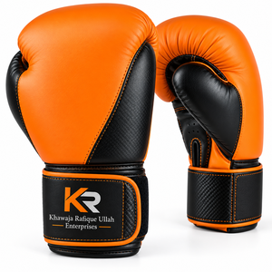 Gants de boxe en cuir orange et noir Khawaja Rafique Ullah Enterprises, fermeture Velcro, respirants, pour adultes, personnalisables, vente en gros - Product Image 3