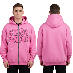 Wholesale Heavyweight 350 Gsm Knitted Cotton Oversized Hoodie <b>Men</b> Breathable Eco-friendly Custom Screen Logo Zipper-up Winter - Product Image 2