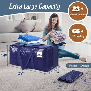 6 Pack Extra Heavy Duty <b>Large</b> Moving <b>Bags</b> <b>with</b> Strong <b>Zipper</b> and Comfortable Handles for Quilt <b>Storage</b> - Product Image 3