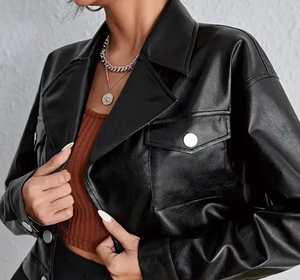 Stylish Ladies Cropped Bolero <b>Jacket</b> <b>Short</b> Casual Outerwear Fashion Forward Sleek Design Nappa Leather Windproof Winter Blouson - Product Image 6