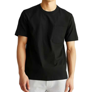 T-shirt à manches courtes pour homme, col rond, noir, avec poche poitrine, coupe classique, jersey décontracté, 100% coton - Product Image 5