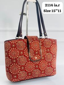 Bolso de mano informal con doble partición hecho a mano, bolso de Tela con estampado de bloque manual elegante, modelo n. ° 2114, hecho a mano en la India - Product Image 6