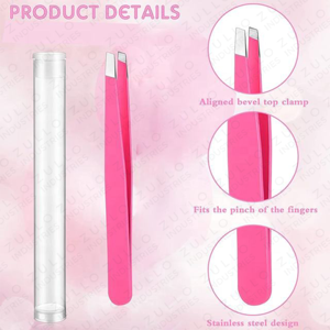 Pinzas para Cejas de Acero Inoxidable con Punta Inclinada y Recubrimiento en Polvo Rosa, con Tubo Protector, Herramienta de Belleza Personalizada OEM - Product Image 3