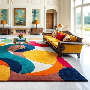 Alfombra Decorativa de Lujo, Diseño Abstracto Multicolor de Lana, Alfombra Natural para Interiores, Decoración del Hogar, Mejor Precio, Alfombra Moderna con Patrón Abstracto - Product Image 2