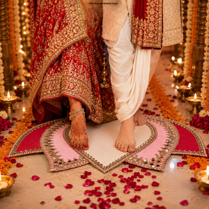 Tapis de bienvenue artisanal à motif de lotus (empreintes de pieds et de mains) pour l'entrée de la maison, Griha Pravesh, mariage, fête de l'unité, Diwali et Lakshmi Pooja - Product Image 4