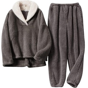 <b>Women's</b> Fluffy Solid <b>Thermal</b> Pyjama Pullover Loose Warm Loungewear Pants Sleepwear Fluffy Pajamas Set Autumn Loungewear Set - Product Image 4