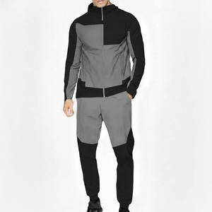 Ensemble de survêtement sportif pour homme, vert et gris, à capuche, avec fermeture éclair intégrale, respirant, en polyester et coton, deux pièces, pour l'automne - Product Image 4