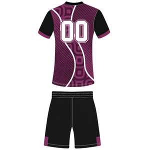 Ensemble short et maillot de rugby noir bordeaux à manches courtes, col en V, motif géométrique, uniforme d'équipe personnalisé, respirant, pour l'entraînement et le sport - Product Image 2