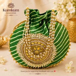 Indian Ethnic Potli Bag Satin Embroidered Pearl Handle Purse Women Handbag Wedding Drawstring Bags Sangeet Return Gifts Favors - Product Image 3