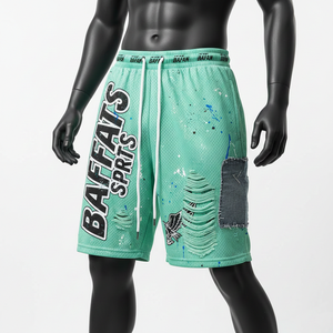 <b>Men</b> Premium Polyester Mesh <b>Shorts</b> 160 GSM Breathable Mint Color <b>Patch</b> Panel Screen Print Custom Logo Workout Mesh <b>men's</b> <b>shorts</b> - Product Image 1