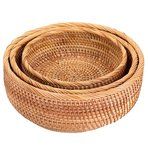 Export Quality <b>Round</b> Shape Handmade Woven Rattan Storage Serving Fruit <b>Basket</b> Custom Size Tabletop Decoration Kitchen Ware Usage - Product Image 1