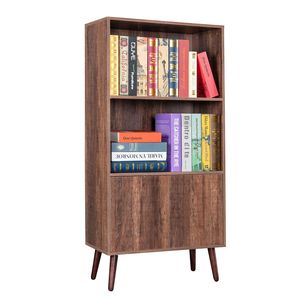 Libreria a 2 Ripiani in Noce con Ante per Stoccaggio e Decorazione Soggiorno/Ufficio/Biblioteca - Product Image 3