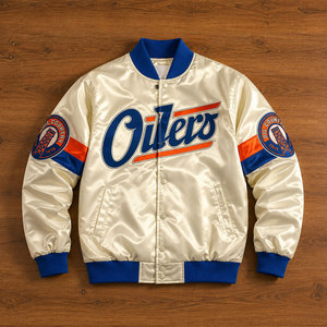 Silk Satin Baseball Varsity Jacket for Men with Custom <b>Applique</b> Embroidery Patches Letter Pattern Windproof Quilted Lined - Product Image 1