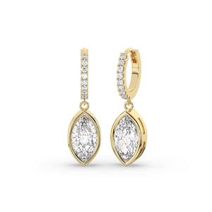 Elegantes Pendientes Colgantes de Diamantes con Corte Marquesa, Engastados en Bisel, Oro Sólido de 14K, Pendientes de Diamantes, Regalo de Graduación, Joyería Nupcial - Product Image 2
