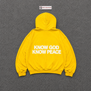Sudadera con Capucha Gráfica Oversize Unisex Amarilla 'No God No Peace' Estilo Urbano Casual para Hombre y Mujer, Top con Capucha de Moda Atrevida - Product Image 6