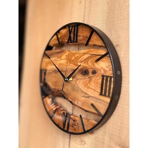 Rustic Wood Wall <b>Clock</b> Round Analog Quartz Design With Roman Numerals For Living Room Decor - Product Image 4