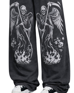 Pantalon de jogging ample en molleton gris anthracite personnalisé avec imprimé tête de mort Grim Reaper pour femme, style streetwear, sur mesure OEM - Product Image 5