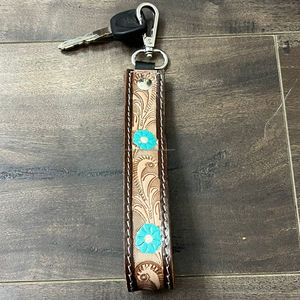 New Fashion Custom Designer Hand Tooeld Cow Keychain Western Wrist Strap Lanyard <b>Key</b> Clip Wristlet <b>Wallet</b> Keychains Car Keyrings - Product Image 4