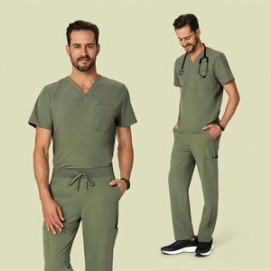 Tenues d'infirmiers pour hôpitaux, uniformes médicaux, ensembles de blouses d'infirmiers à col en V avec fermeture éclair pour hommes - Product Image 4