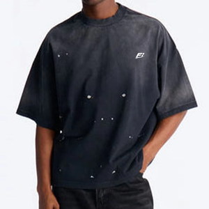 Camisetas Personalizadas de Manga Corta para Hombre, Estilo Vintage, Lavadas, con Diseño de Salpicaduras de Pintura, Streetwear Y2K, Venta al Por Mayor, Proveedor de EE. UU. - Product Image 1