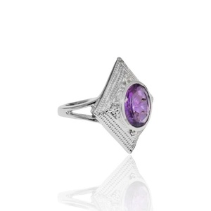 Natural Amethyst Rhombus <b>Ring</b> 925 Solid Sterling Silver Boho Gemstone <b>Statement</b> <b>Ring</b> Gift for Women - Product Image 2
