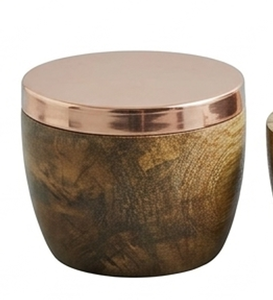 Pot à sel et sucre en métal avec couvercle en cuivre et finition imitation bois, résistant à la poussière, pour le stockage des herbes, accessoire de cuisine élégant - Product Image 1