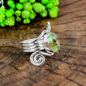 Sonoran Gold Turquoise <b>Ring</b> 925 Sterling <b>Silver</b> Wrapped Multi Band Handmade <b>Statement</b> Jewelry - Product Image 4