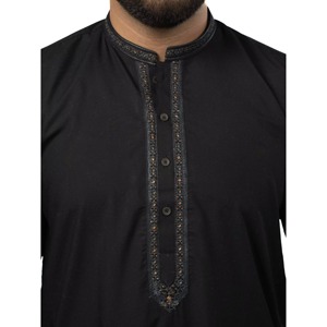 Traje Shalwar Kameez Negro Sólido para Hombre, Venta al por Mayor de Fábrica, Lavable y Listo para Usar, Calidad Premium, Traje Formal Festivo para Hombre - Product Image 6