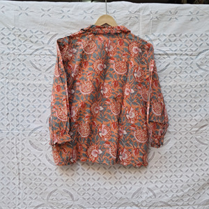 Women's Floral Cotton Frill Pajama Set With Drawstring Shorts Button Shirt And Matching Tote Beachwear Outfit - Product Image 5