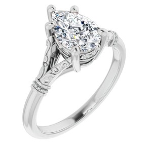 Anillo de compromiso de moissanita con corte de pera de 1.75 quilates, inspirado en lo vintage, con diseño floral en oro de 10 quilates, para ella. - Product Image 3