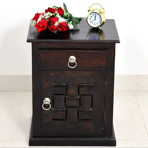 Sheesham Wood <b>Bedside</b> Table with 1 Drawer and 1 Door Cabinet <b>Storage</b> | Wooden Multipurpose Nightstand End Table Furniture - Product Image 1