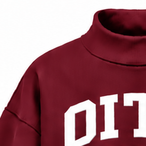 <b>Burgundy</b> Oversized Mock Neck Sweatshirt Unisex Relaxed Fit Pullover Long Sleeve Heavyweight Custom Printed Casual Streetwear <b>Top</b> - Product Image 6