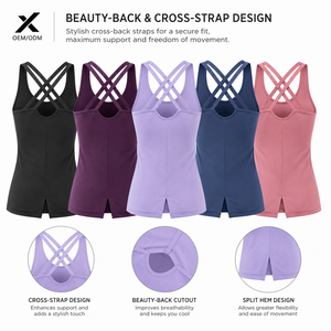 X Women's Solid Color Knitted Tank <b>Tops</b> Criss-<b>Cross</b> Back Quick Dry Sporty Style Regular Length OEM Trending Colors - Product Image 2