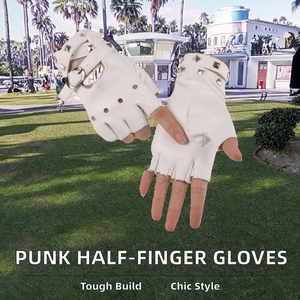 Women's Half-Finger Punk Rivets Faux Leather <b>Touch</b> <b>Screen</b> Plain Style Performance Costume Fingerless <b>Gloves</b> for Outdoor Use - Product Image 4