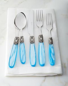 Ensemble de couverts vintage avec poignées en résine, acier inoxydable poli miroir, passe au lave-vaisselle, pour mariage et fêtes - Product Image 5
