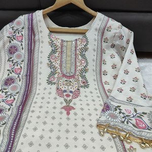 Ready Made Women's 3-Piece Muslin Salwar Kameez Set Anarkali <b>Kurta</b> Pant Long <b>Dress</b> Traditional Diwali Vibrant Floral Prints - Product Image 4