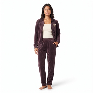 Ensemble de survêtement en velours tendance pour femme, deux pièces personnalisées, coupe classique, veste zippée en velours et pantalon assorti, tenue décontractée d'hiver - Product Image 1